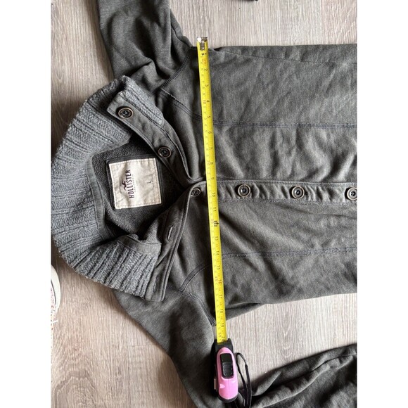 Hollister Gray Button Up Jacket Cardigan Sweater Rib Collar French Terry Fleece - Picture 5 of 10
